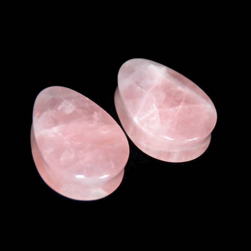 Rose Quartz Teardrop Plugs 2g, 0g, 7/16", 1/2"…